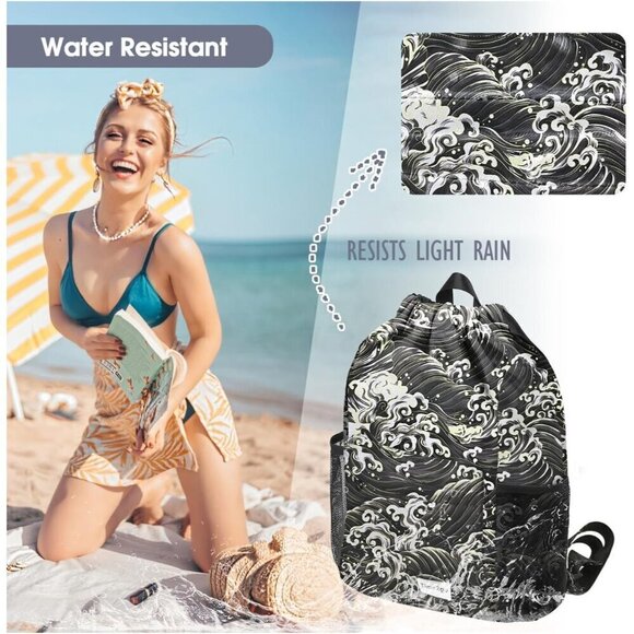 ✨ Time2go Sports Gym Sackpack Women Black Mesh Pockets Water-Resistant Backpack - Picture 2 of 7